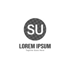 Initial SU logo template with modern frame. Minimalist SU letter logo vector illustration