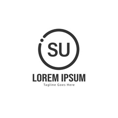 Initial SU logo template with modern frame. Minimalist SU letter logo vector illustration