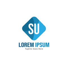 Initial SU logo template with modern frame. Minimalist SU letter logo vector illustration