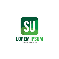 Initial SU logo template with modern frame. Minimalist SU letter logo vector illustration