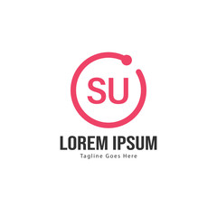 Initial SU logo template with modern frame. Minimalist SU letter logo vector illustration
