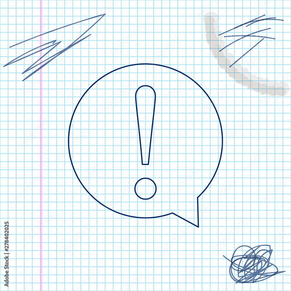 Poster exclamation mark in circle line sketch icon isolated on white background. hazard warning symbol. faq