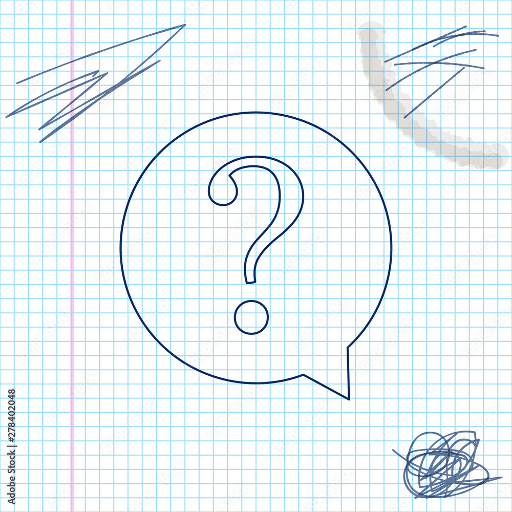 Poster question mark in circle line sketch icon isolated on white background. hazard warning symbol. faq si