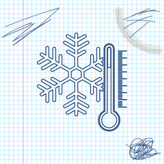 Thermometer with snowflake line sketch icon isolated on white background. Vector Illustration