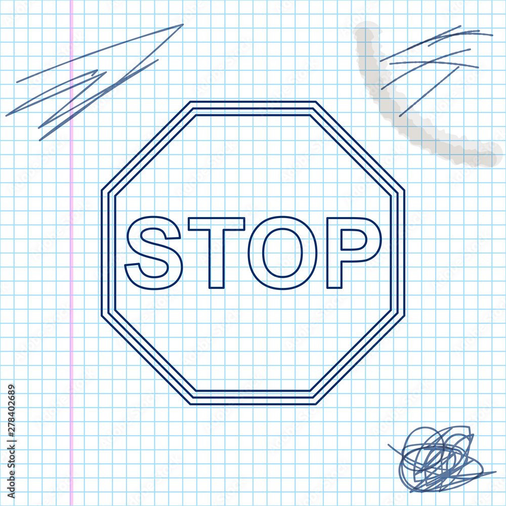 Poster stop sign line sketch icon isolated on white background. traffic regulatory warning stop symbol. vec