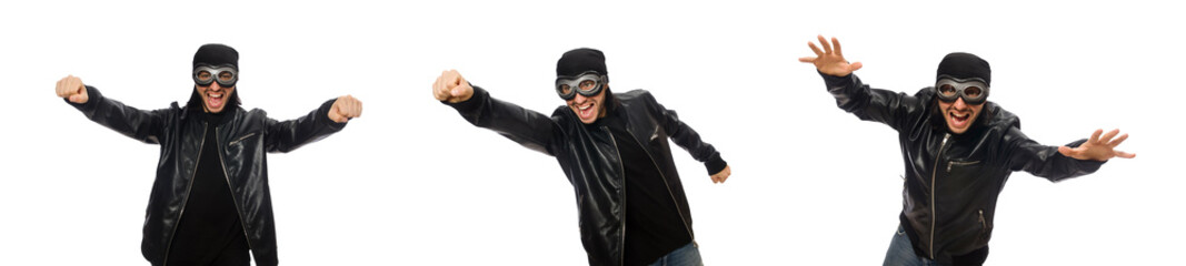 Young man with aviator glasses on white