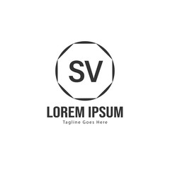 Initial SV logo template with modern frame. Minimalist SV letter logo vector illustration