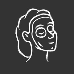 Cosmetic facial clay mask chalk icon. Feminine beauty isolated vector chalkboard illustration. Relaxing spa salon therapy. Healthy lifestyle, female skincare. Homemade cosmetology procedure