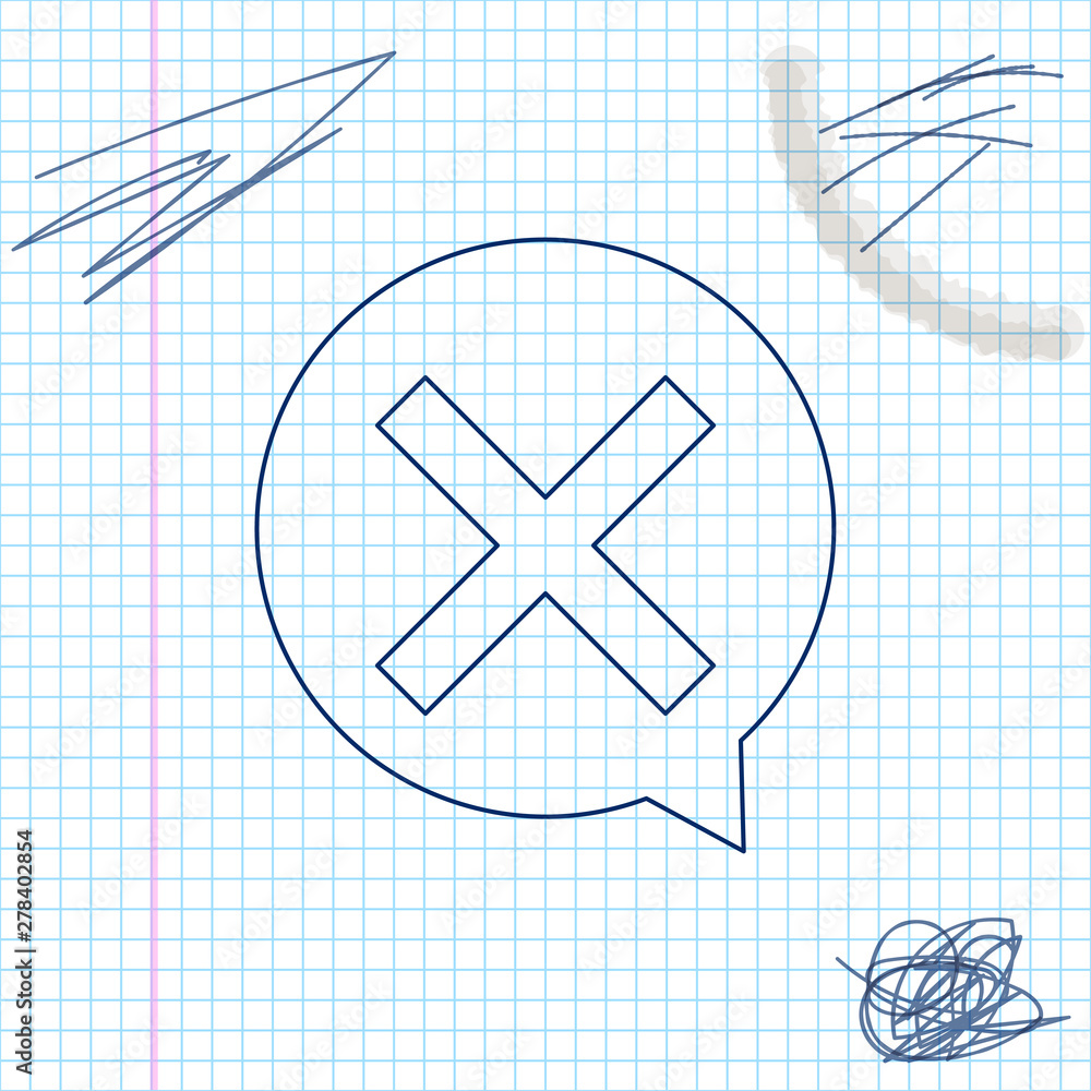Poster x mark, cross in circle line sketch icon isolated on white background. check cross mark icon. vector