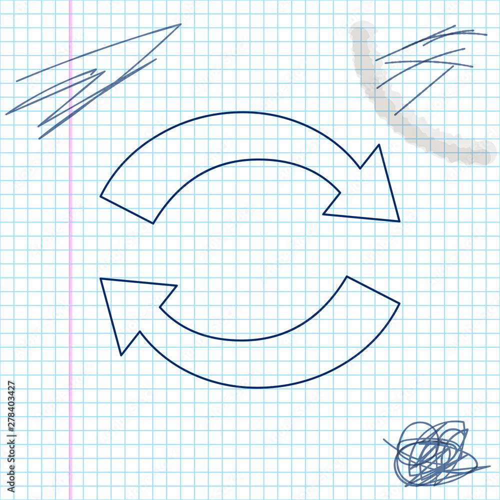 Poster refresh line sketch icon isolated on white background. reload symbol. rotation arrows in a circle si