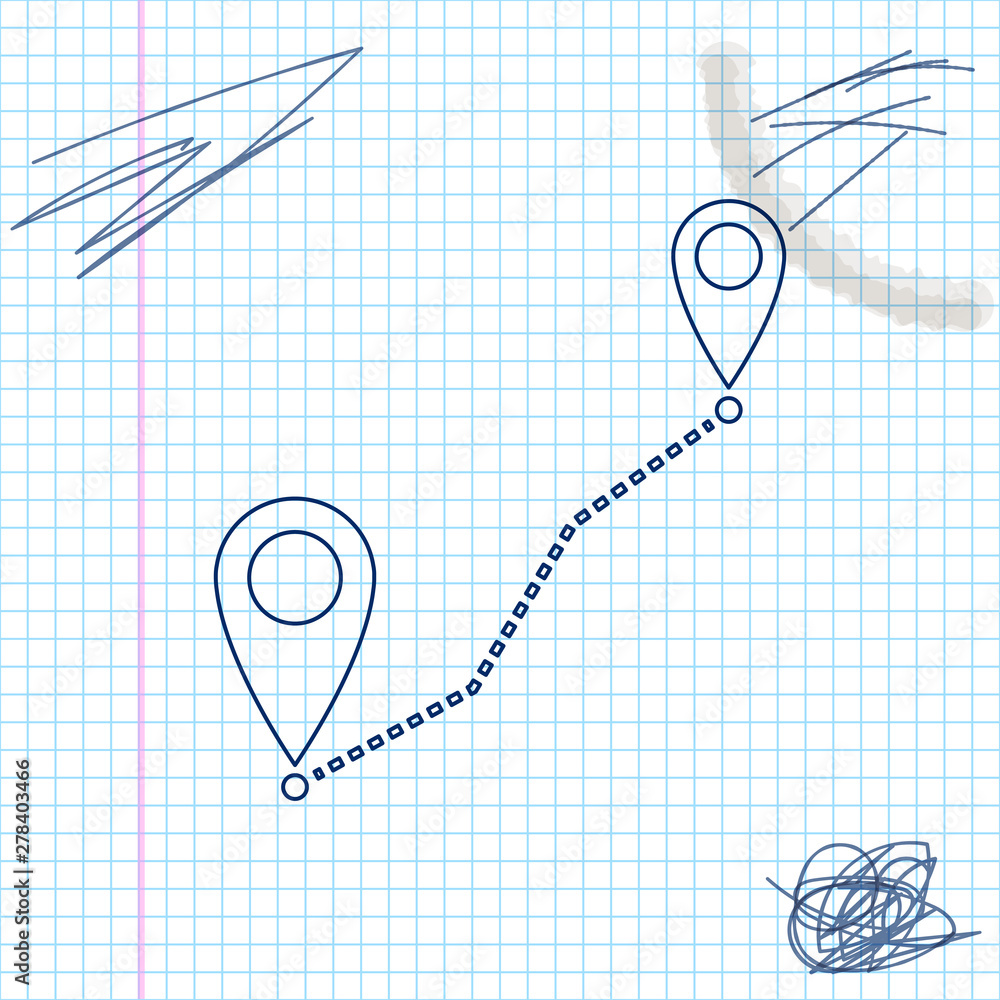 Poster route location line sketch icon isolated on white background. map pointer sign. concept of path or r