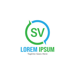 Initial SV logo template with modern frame. Minimalist SV letter logo vector illustration