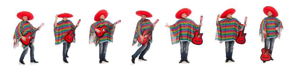 Funny mexican with guitar isolated on white