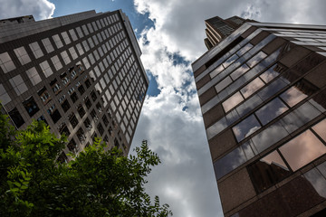 Obraz premium Low angle view of skyscrapers in the Financial District of New York, USA - Image