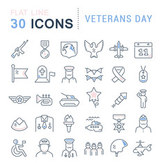 Set Vector Line Icons of Veterans Day