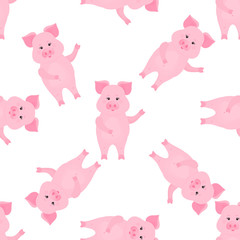 Cute pig cartoon characters. Piggy. Funny animal seamless pattern