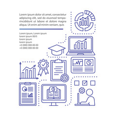 Statistics course article page vector template. Metrics tools, data analytics classes. Brochure design element with linear icons and text boxes. Print design. Concept illustrations with text space