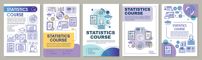 Statistics, metrics tools course brochure template layout. Flyer, booklet, leaflet print design with linear illustrations. Vector page layouts for magazines, annual reports, advertising posters