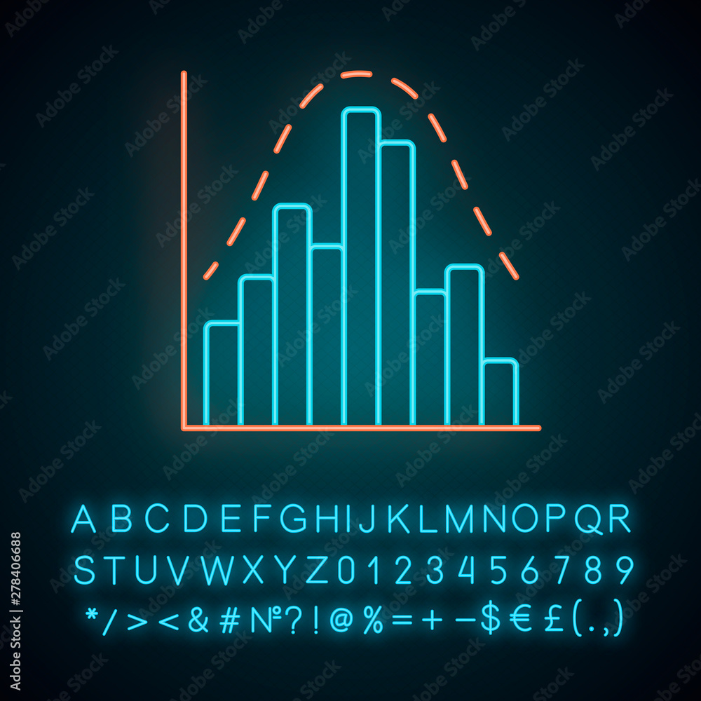 Poster histogram neon light icon. diagram. business trade info. financial analytics. statistics data. repor