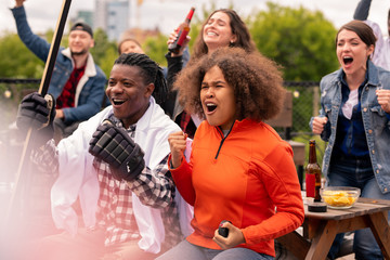 Young hockey fans expressing gladness about their favorite team victory