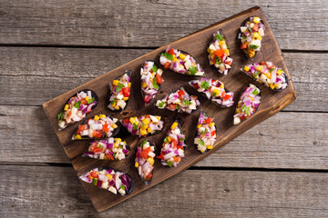 Traditional  Peruvian food background with mussels