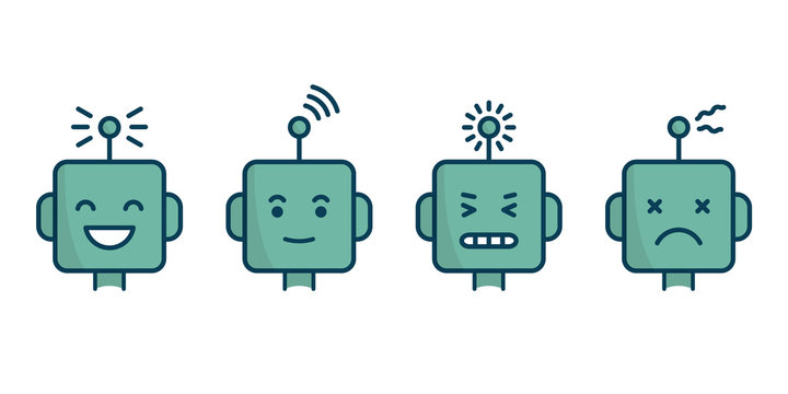 Set of robot face icons. Different expressions