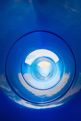 Inside view of blue round  plastic slide