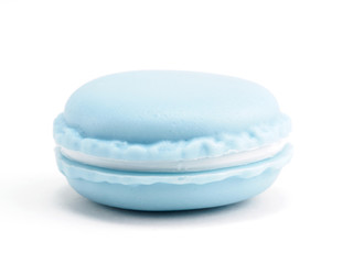 Blue box for storing various things in the form of Macarons cake on a white background