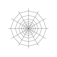 Obraz premium Round whole spider web isolated on white background. Halloween spiderweb element. Cobweb line style. Vector illustration for any design.