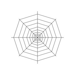 Obraz premium Round whole spider web isolated on white background. Halloween spiderweb element. Cobweb line style. Vector illustration for any design.