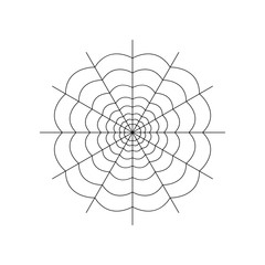 Obraz premium Round whole spider web isolated on white background. Halloween spiderweb element. Cobweb line style. Vector illustration for any design.