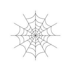 Round whole spider web isolated on white background. Halloween spiderweb element. Cobweb line style. Vector illustration for any design.