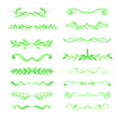 Dividers in watercolor imitation style isolated. Flourishes calligraphic design swirls elements set Ornaments hand painted with brush Vector illustration
