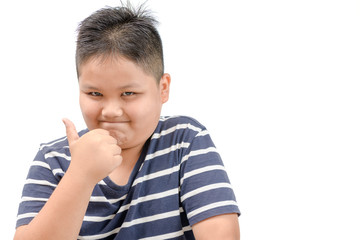 Asian boy showing thumbs up gesture