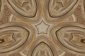 Symmetric uniquelly carved ornament on wood digitally generated