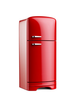 Retro red fridge refrigerator isolated