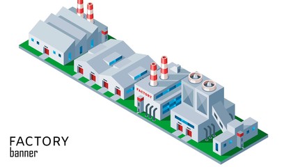 Industrial factory and warehouse building. Isometric, suitable for diagrams, infographics, illustration, and other graphic related assets. Manufactoring plant.
