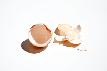 Broken shell of egg isolated on white background,photo