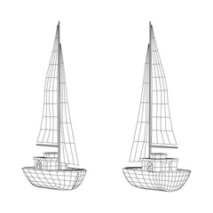 Yacht or sail boat. Luxury yacht race, sea sailing regatta concept. Wireframe low poly mesh vector illustration