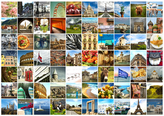 Collage of food, things and place from Europe