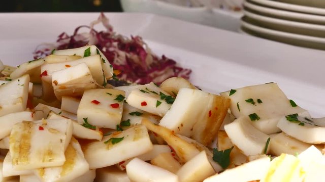 italian seafood salad. natural light , fresh Italian appetiser starter	
