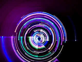 Circular motion colorful led lights long exposure
