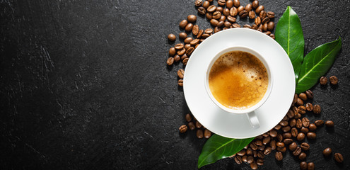 Cup of fresh made coffee served in cup