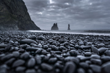 Black beach in Iceland with a dramatic sky