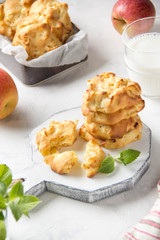 Homemade apple cookies with milk and mint, soft and tender biscuits. Summer dessert, autumn food, breakfast for children, sweet lunch