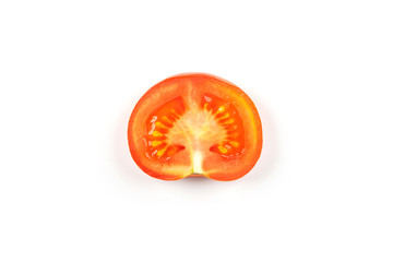 Tomato half slice isolated on white background, top view