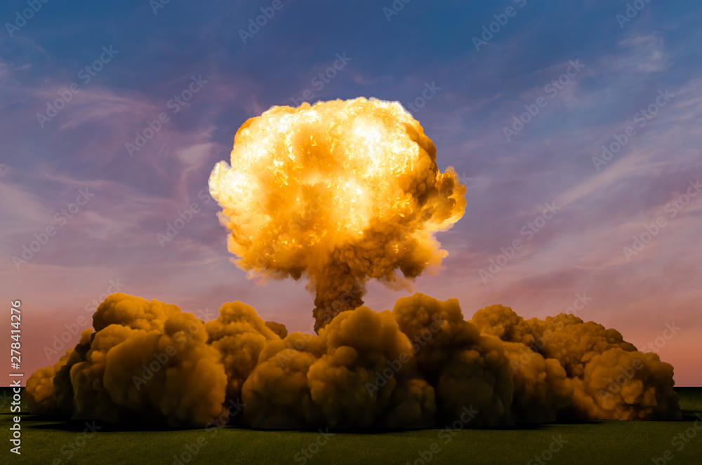 Poster atom bomb explosion, 3d rendering