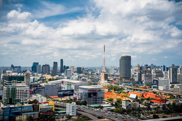 Naklejka premium Bangkok city buildings cityscape, high buildings panorama downtown of Bangkok City Thailand