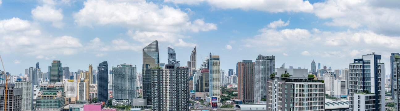 Fototapeta Bangkok city buildings cityscape, high buildings panorama downtown of Bangkok City Thailand