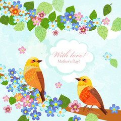 happy invitation card with couple of pretty birds for your desig